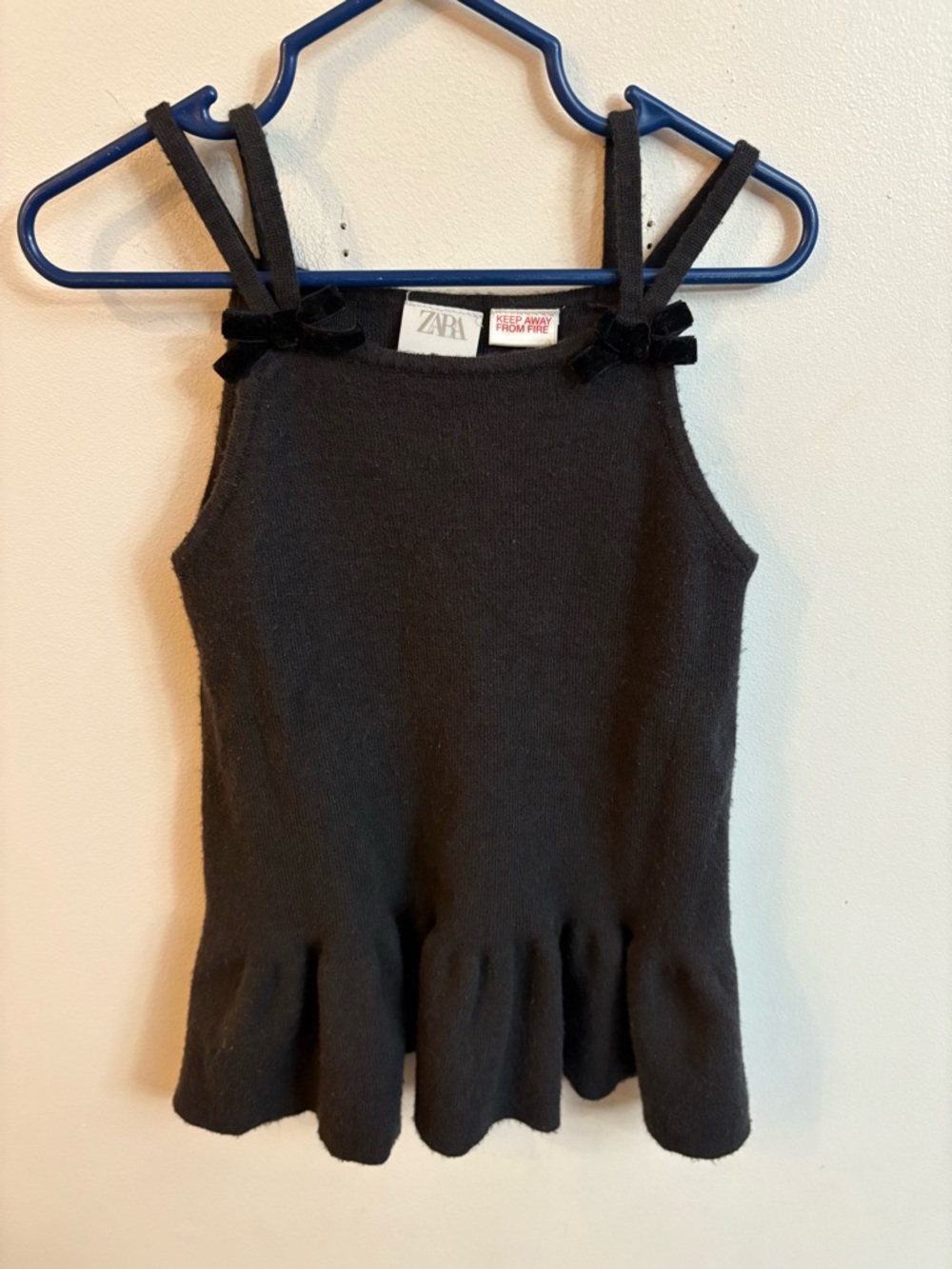 Zara Black Knit Tank with Bow Shoulder Straps 2 years